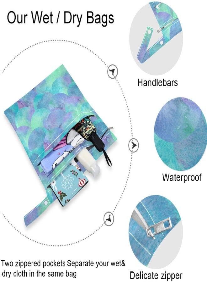 visesunny Turquoise Blue And Violet Mermaid Scale 2Pcs Wet Bag with Zippered Pockets Washable Reusable Roomy for Travel,Beach,Pool,Daycare,Stroller,Diapers,Dirty Gym Clothes, Wet Swimsuits, Toiletries - Image 5
